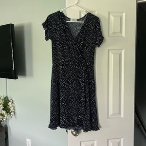 Navy blue with white polka dot short sleeve dress.
